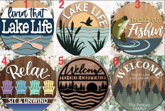 Round Laser Cut Sign Kits - Backyard, Cottage, Lake, Drinks, BBQ & Fishing