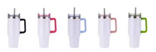 Tumblers - 40oz Sublimation Stanley Style Tumblers with Coloured Handles