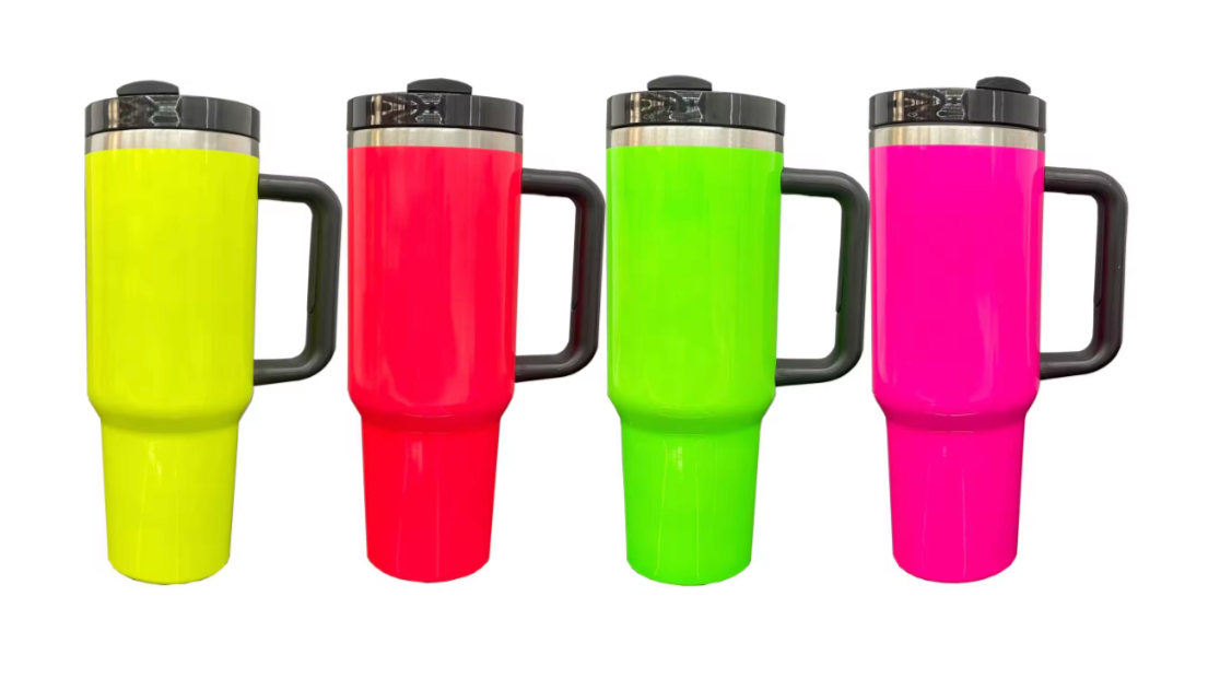 Tumblers - 30oz Neon Sublimation Stanley Style with Handles - PRESALE