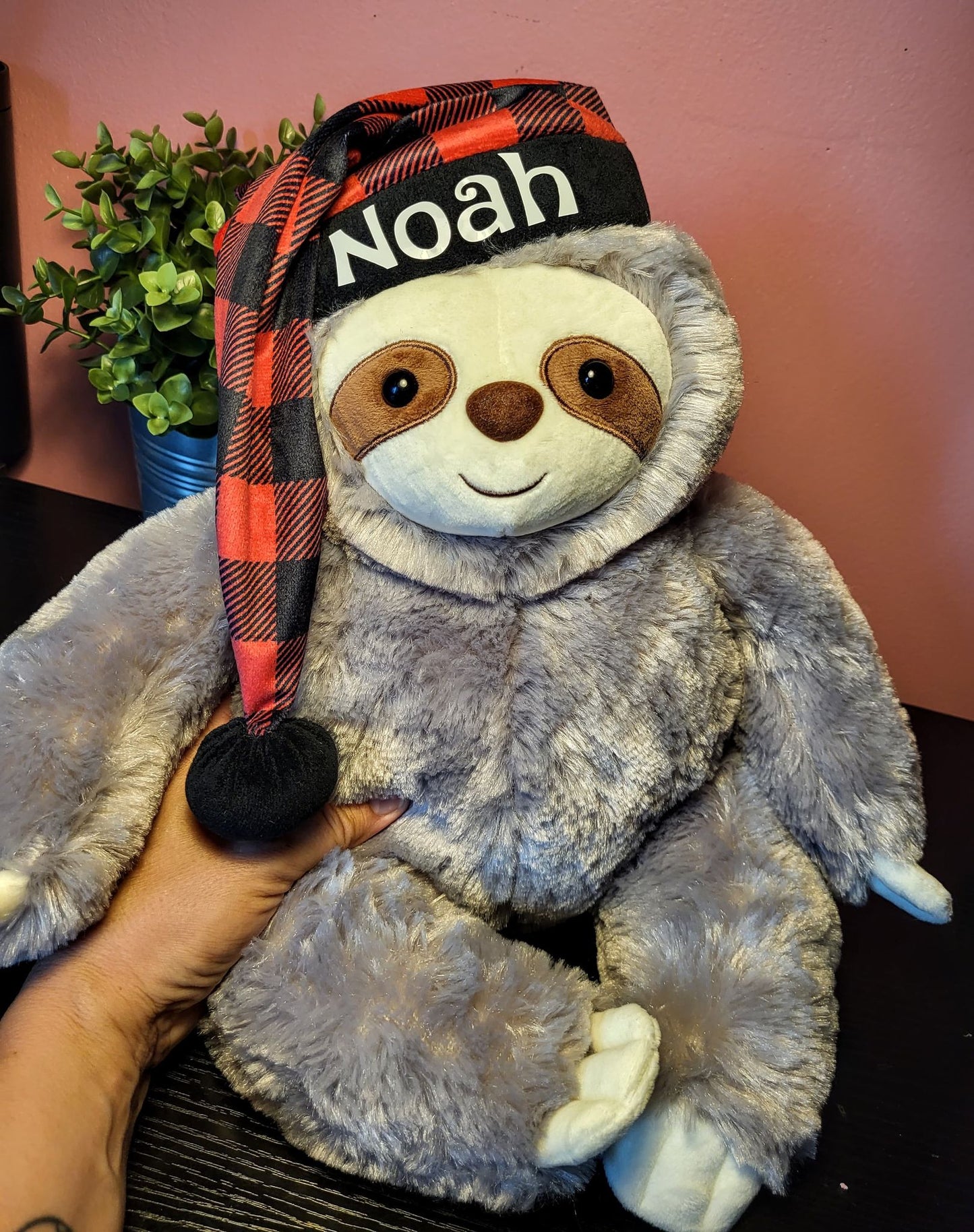Sloth - Plush with Buffalo Plaid Nightcaps
