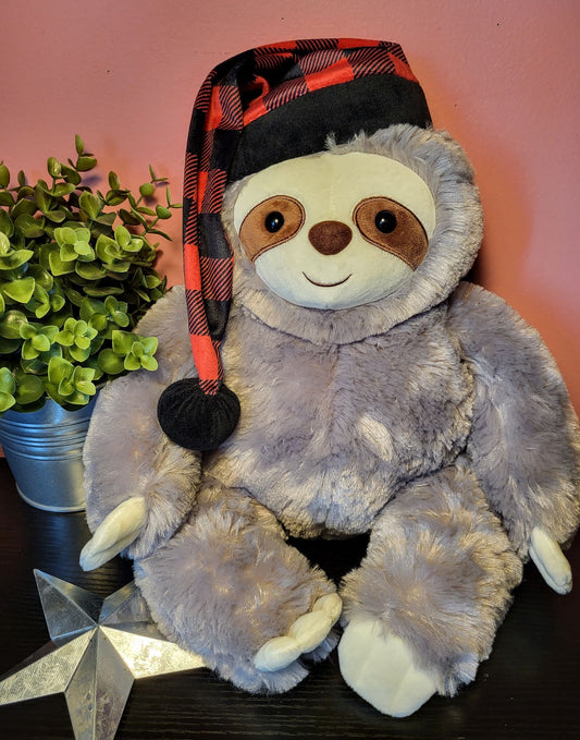Sloth - Plush with Buffalo Plaid Nightcaps