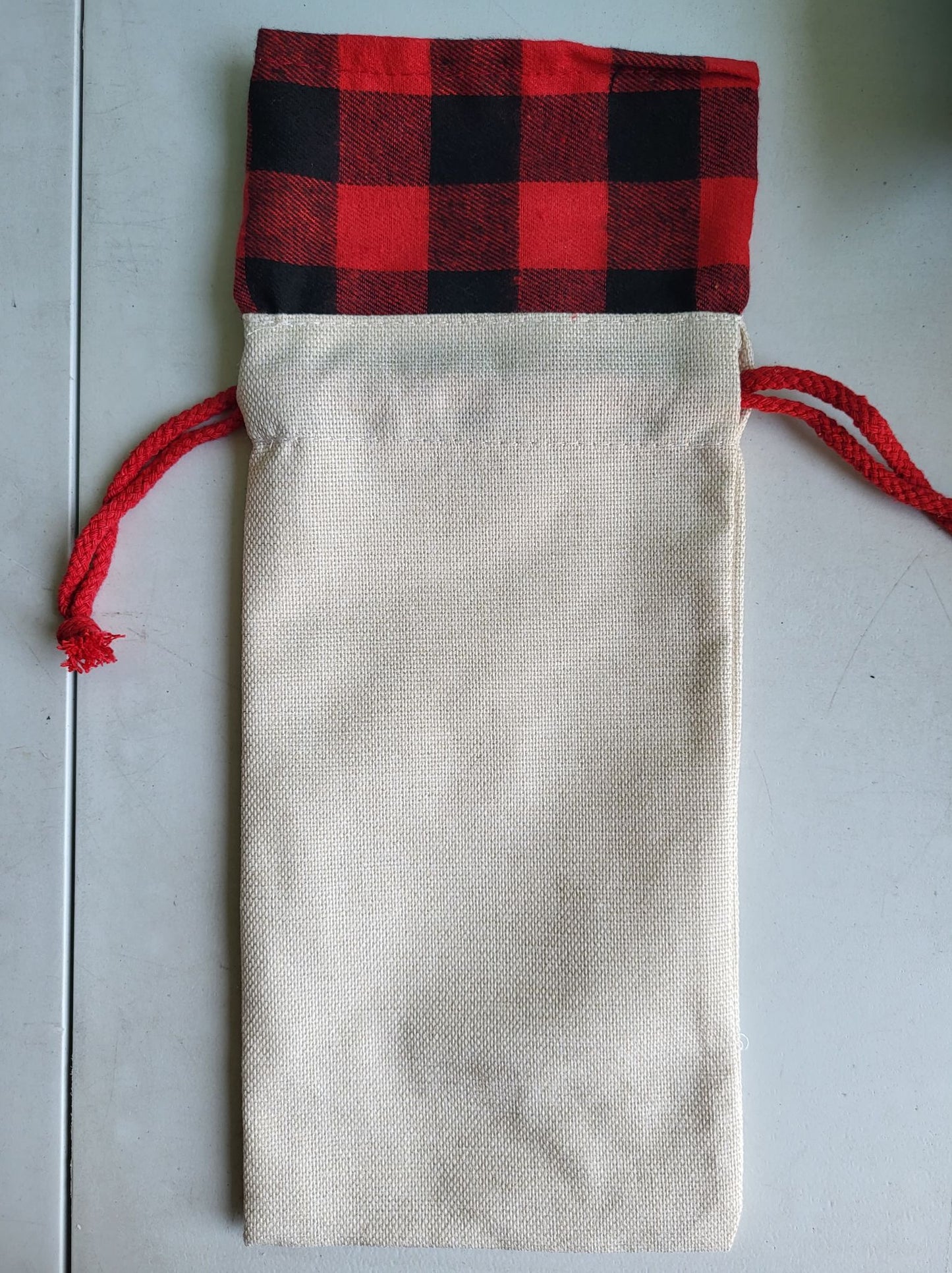 Wine Bags - Linen & Buffalo Plaid