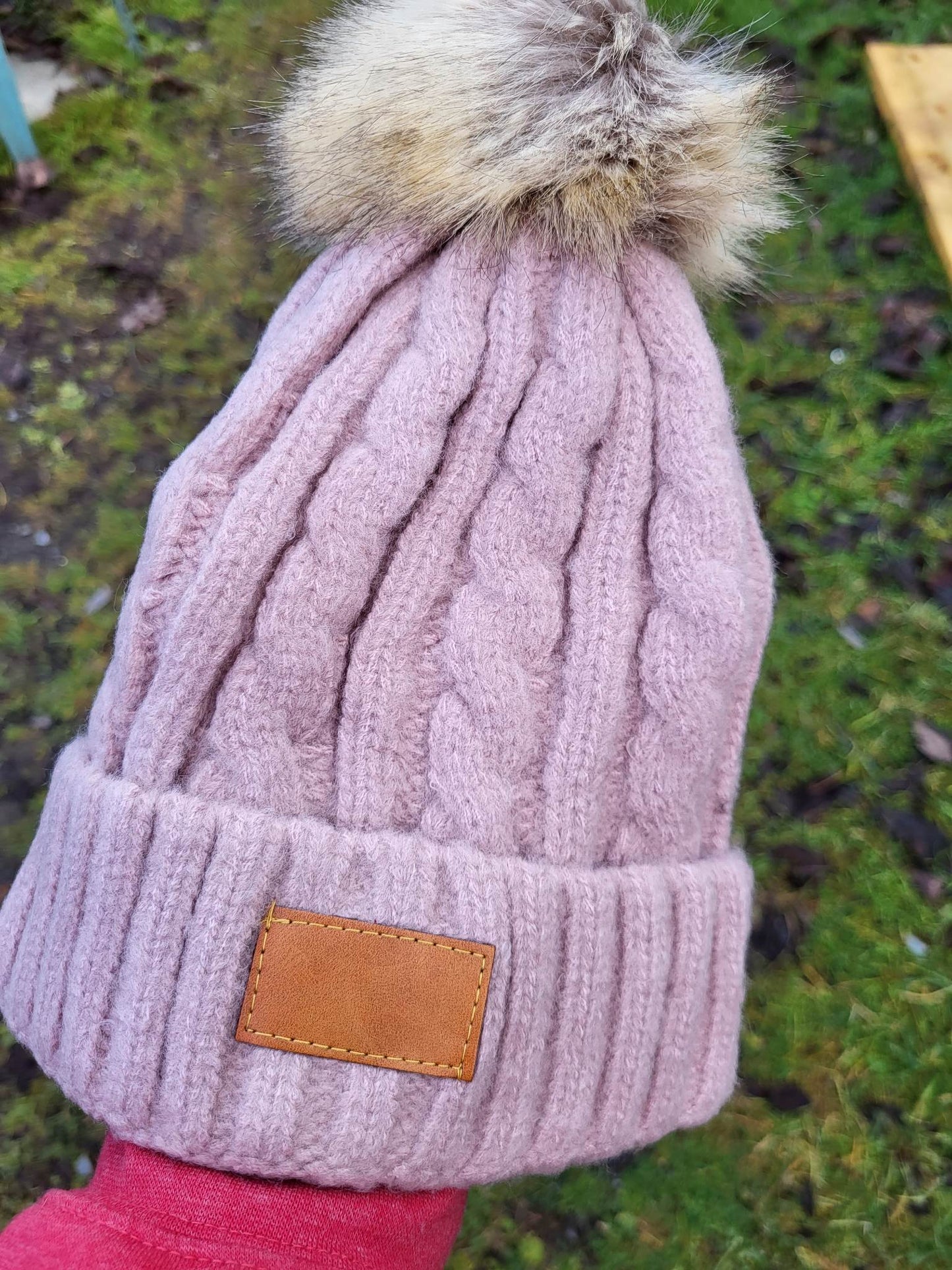 Hats - Knitted Winter Pom Pom Toques with Patch