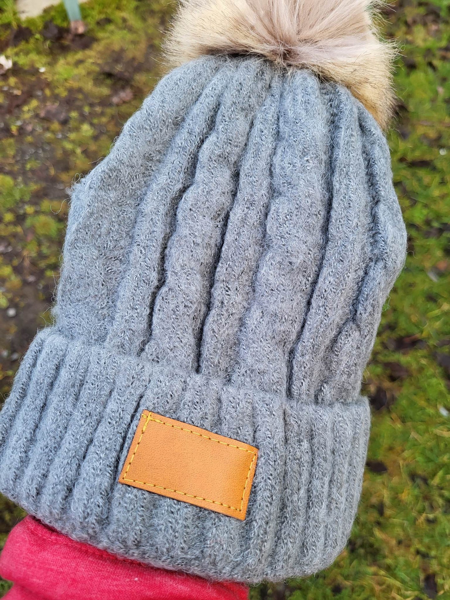 Hats - Knitted Winter Pom Pom Toques with Patch