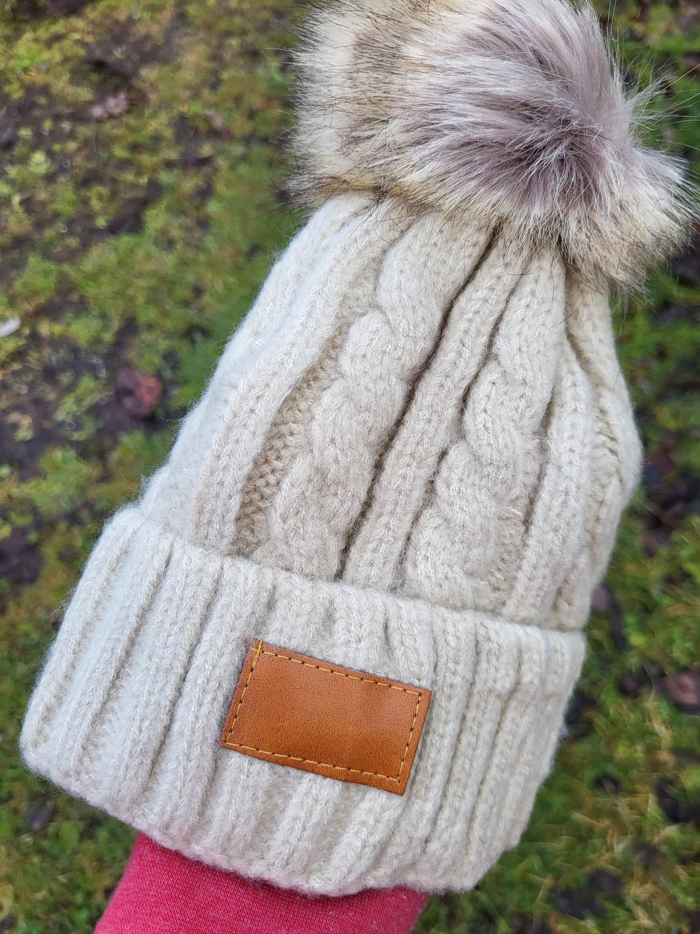 Hats - Knitted Winter Pom Pom Toques with Patch