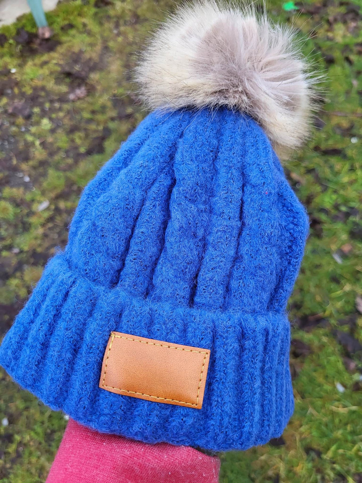 Hats - Knitted Winter Pom Pom Toques with Patch