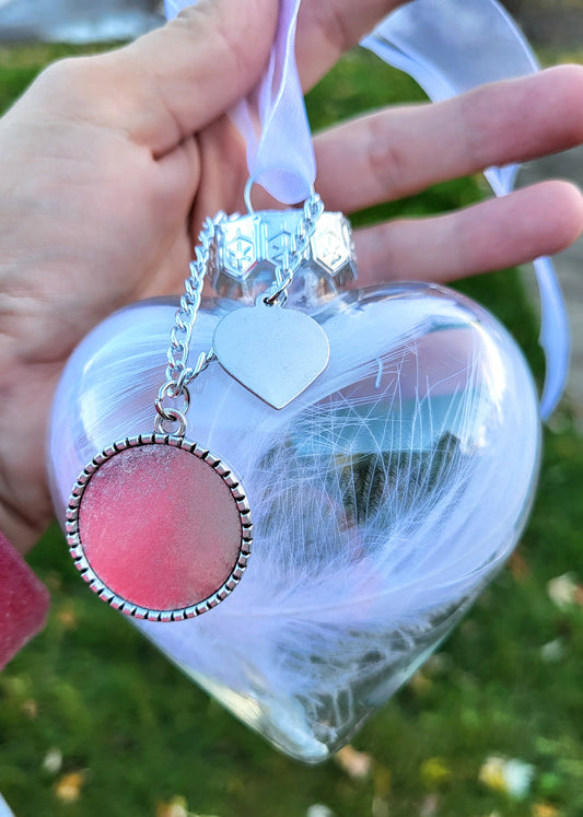 Memorial Heart & Round Ornaments with Feathers and Sublimation Disk