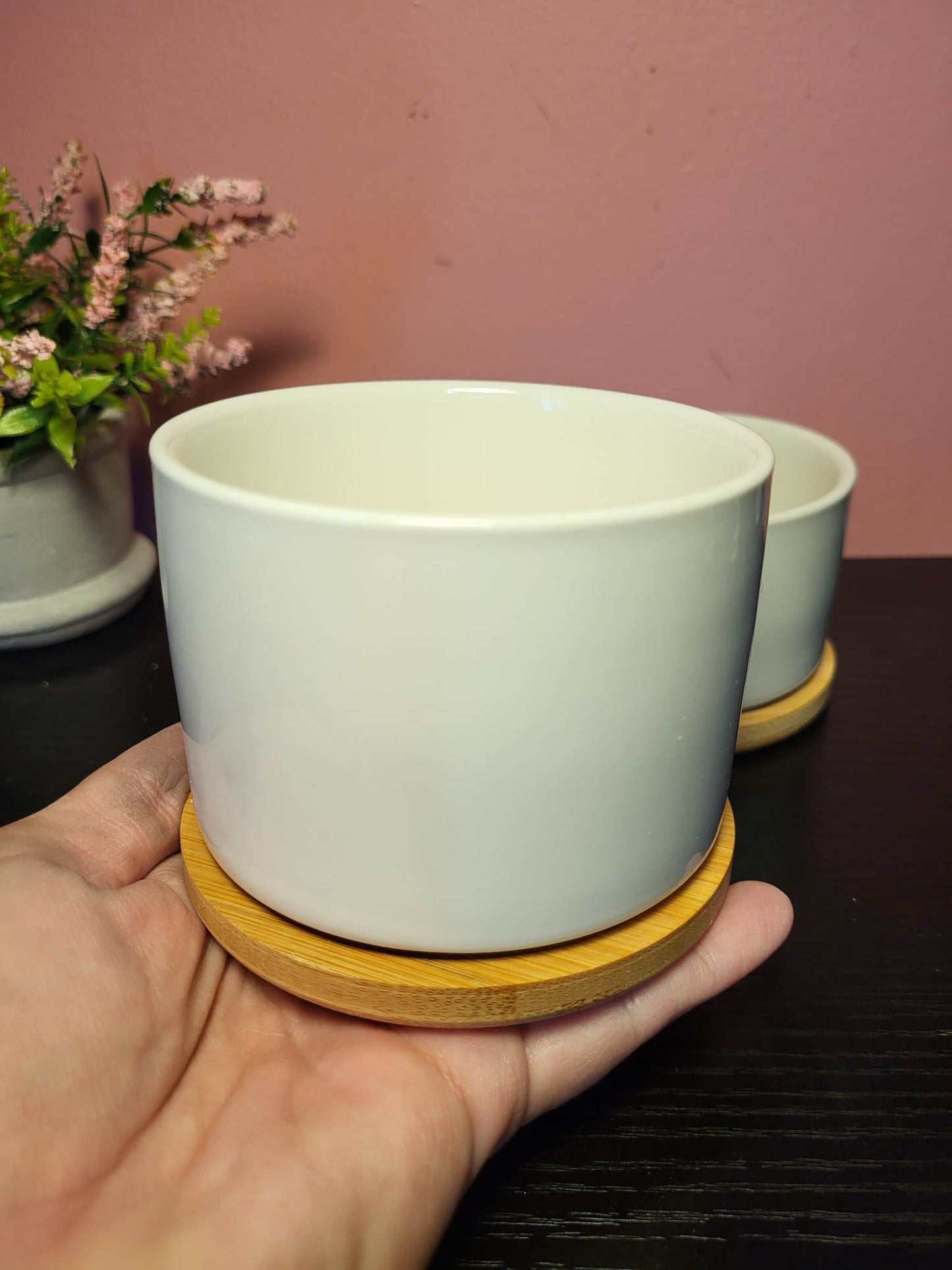 Flower Pots with Bamboo Trays - Ceramic - NON SUBLIMATION