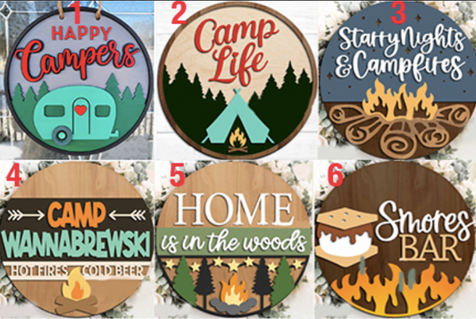 Round Laser Cut Sign Kits - Camping & Fishing