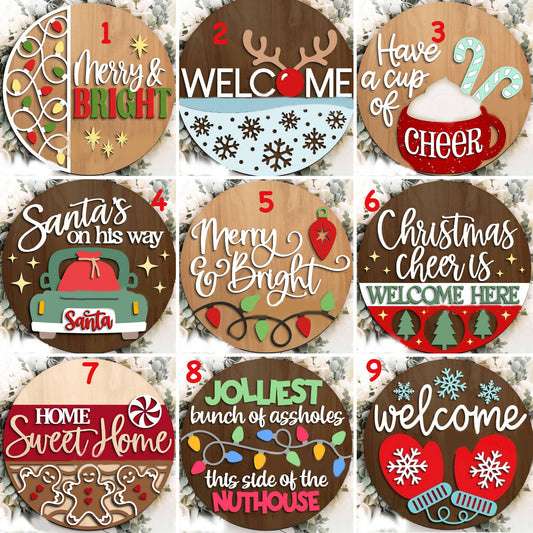 Round Laser Cut Sign Kits - Winter, Christmas, Hockey, Football