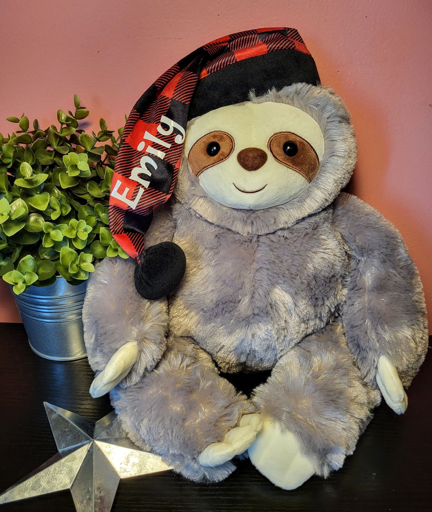 Sloth - Plush with Buffalo Plaid Nightcaps