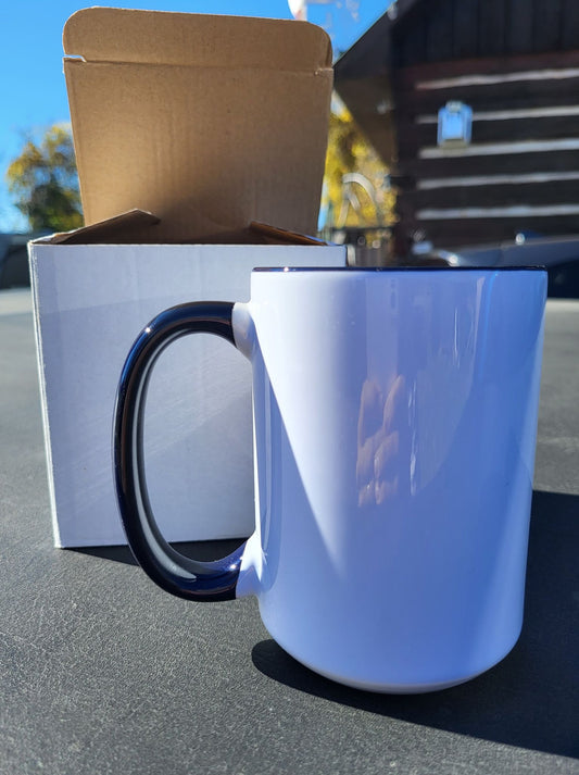 Mugs - 15oz White Sublimation with Coloured Handles & Inner