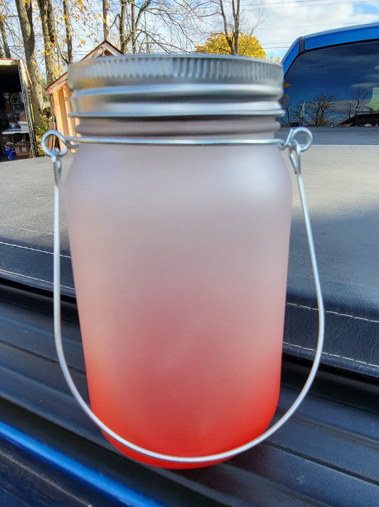 Mason Jars -Solar Lighted Sublimation - Frosted Gradient Red & Frosted White