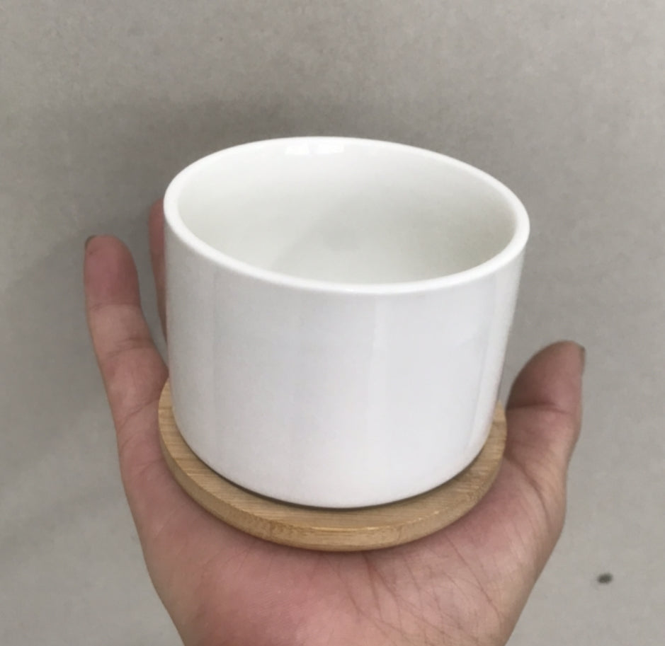 Flower Pots with Bamboo Trays - Ceramic - NON SUBLIMATION